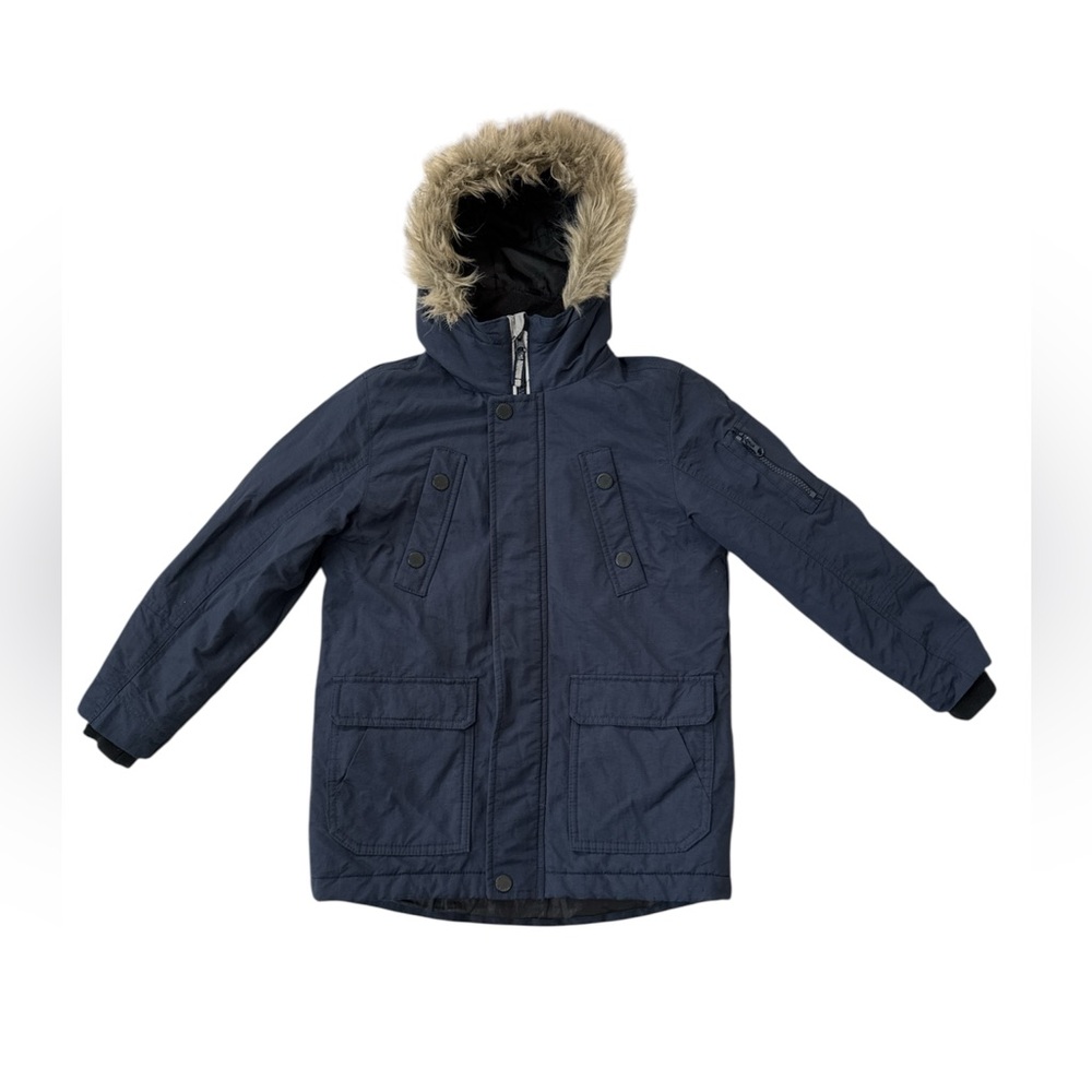 Next Navy Blue Warm Kids Jacket with Fur Hood.